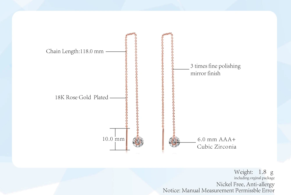 ZHOUYANG серьги-цепочки для женщин, 6 мм, кубический цирконий, длина 11 см, сережки, розовое золото, модное ювелирное изделие, подарок ZYE549 ZYE100
