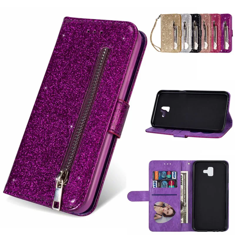 

Wowen PU Leather Soft Bling Glitter Case for Samsung Galaxy J3 J4 J5 J6 plus J7 European US version 2018 2017 A5 A6 plus Cover