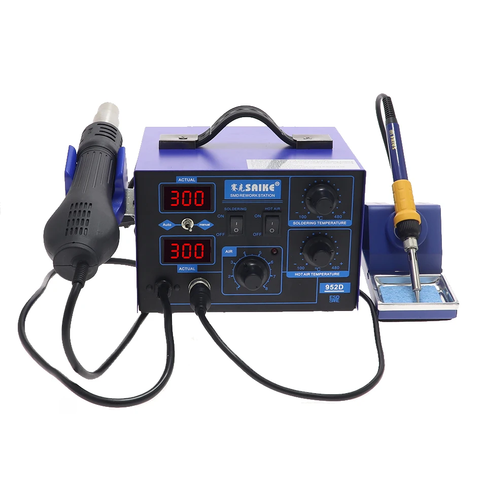 Saike 952D hot air gun and electric iron 2 in 1 rework station BGA soldering station 760W 220V
