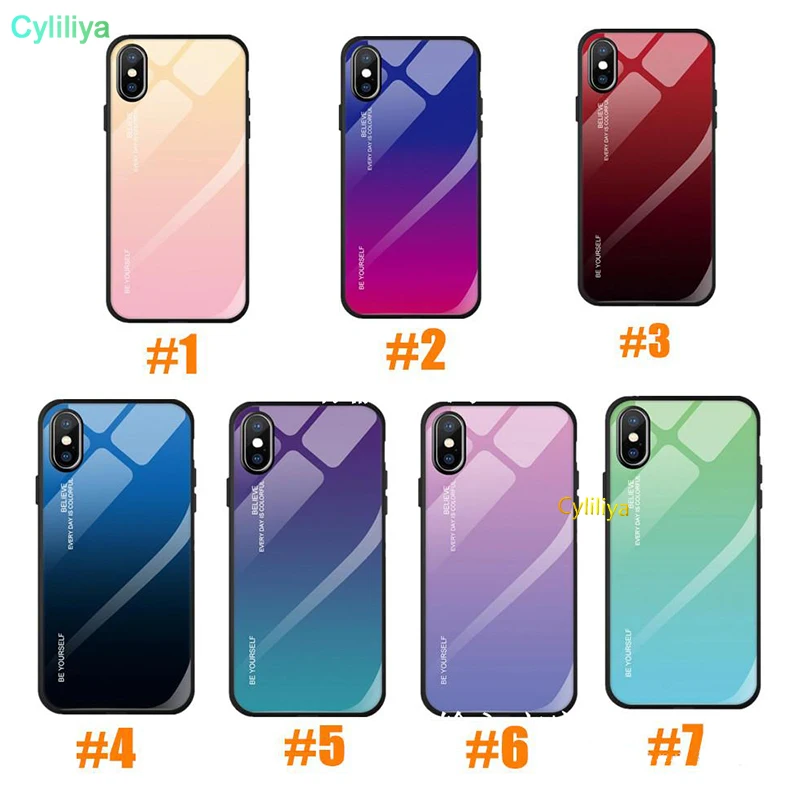 100 шт чехол для телефона для iPhone XR XS MAS градиент закаленное Стекло задняя крышка с мягкой Edge Чехлы для iPhone 7 8 Plus