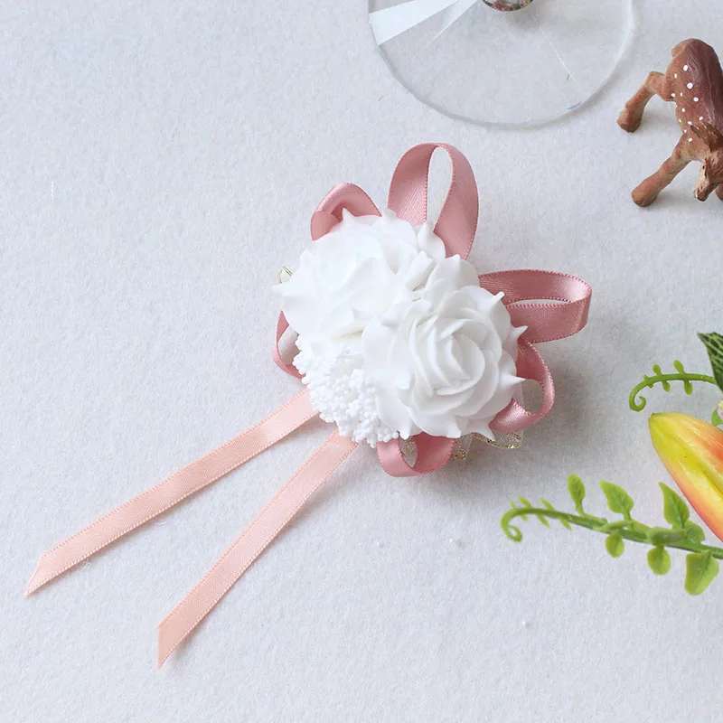 White Pink Red Wedding Rose Wrist Flowers Hand Corsage Boutonniere Pins (62)