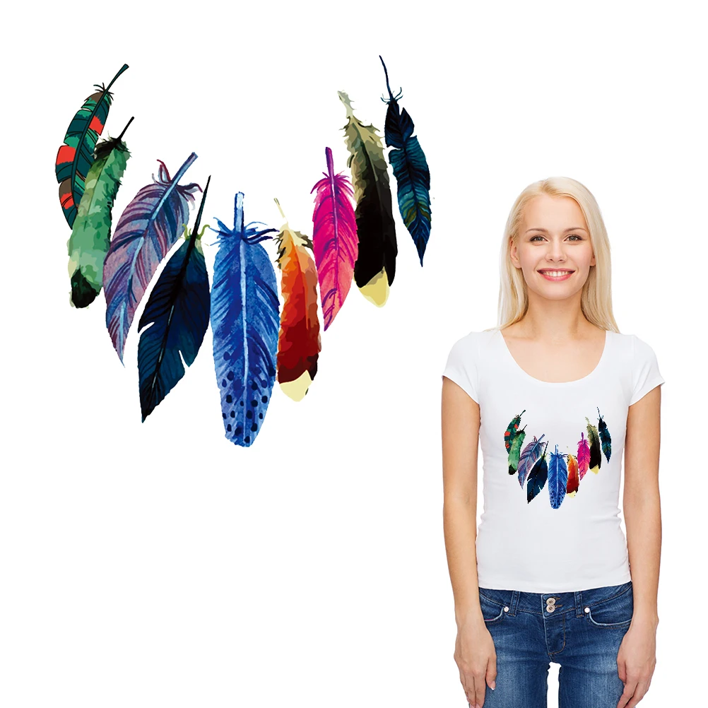 Decorative Feather Stickers Household Ironing Heat Transfers Clothes Patches DIY Decoration Appliqued Parches for Tops Coat Tote | Дом и сад