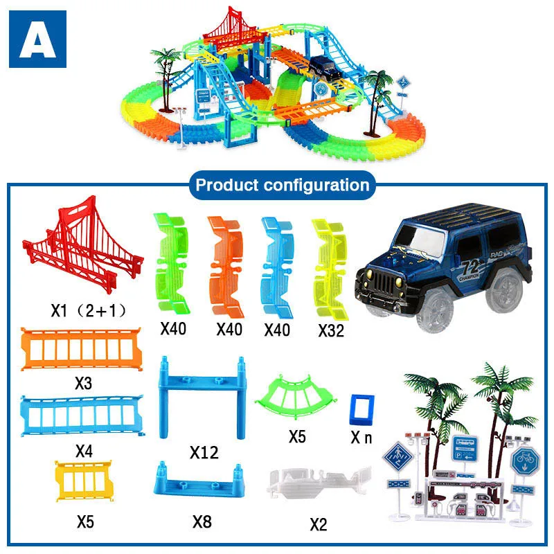 Подключение 2 типов железной дороги волшебный гоночный трек Игровой Набор DIY изгиб светящийся гоночный трек электронный флэш-светильник автомобиль игрушки для детей - Цвет: SET A