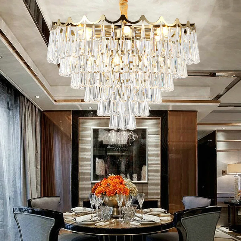 Modern Circle Crystal Pendant Light Fixture Clear Crystal Suspension Lamp Good K9 Crystal Drop Lamparas for Living room Hotel (2)