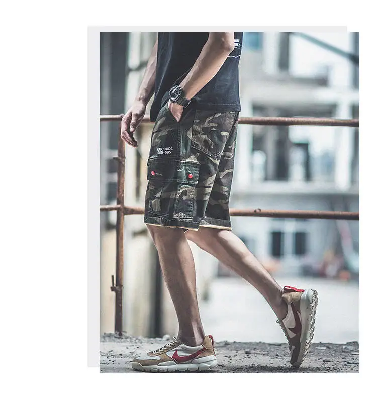 Хип-хоп шорты Для мужчин летние шорты для тренировок с боковой карман прохладный камуфляж, узкий Шорты Брюки Мода Для мужчин s мужские шорты