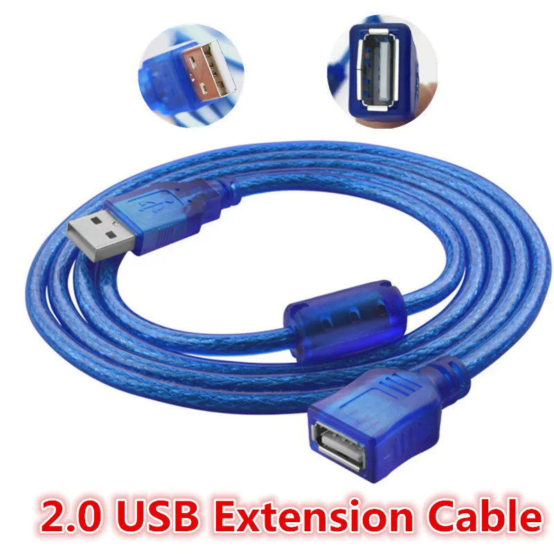 

30cm 50cm 3m USB Extension Cable Copper Male to Female USB Extend Adapter Dual Shielding Transparent Blue Anti-interference