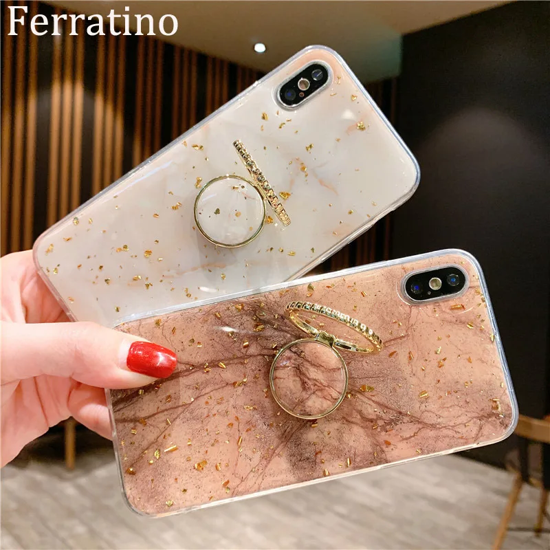 

Finger Ring Stand Phone Case For iPhone XR Case Gold Foil Silicon Soft Cover For iPhone X XS Max 7 Plus 8 6 6S Holder Case Coque