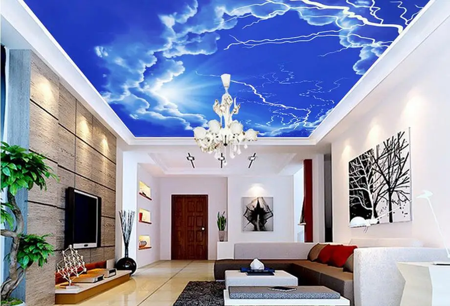 

3D Stereoscopic Mural Wallpaper Ceiling Europe Star blue light white clouds 3D Photo Wallpaper Nonwovens Ceiling