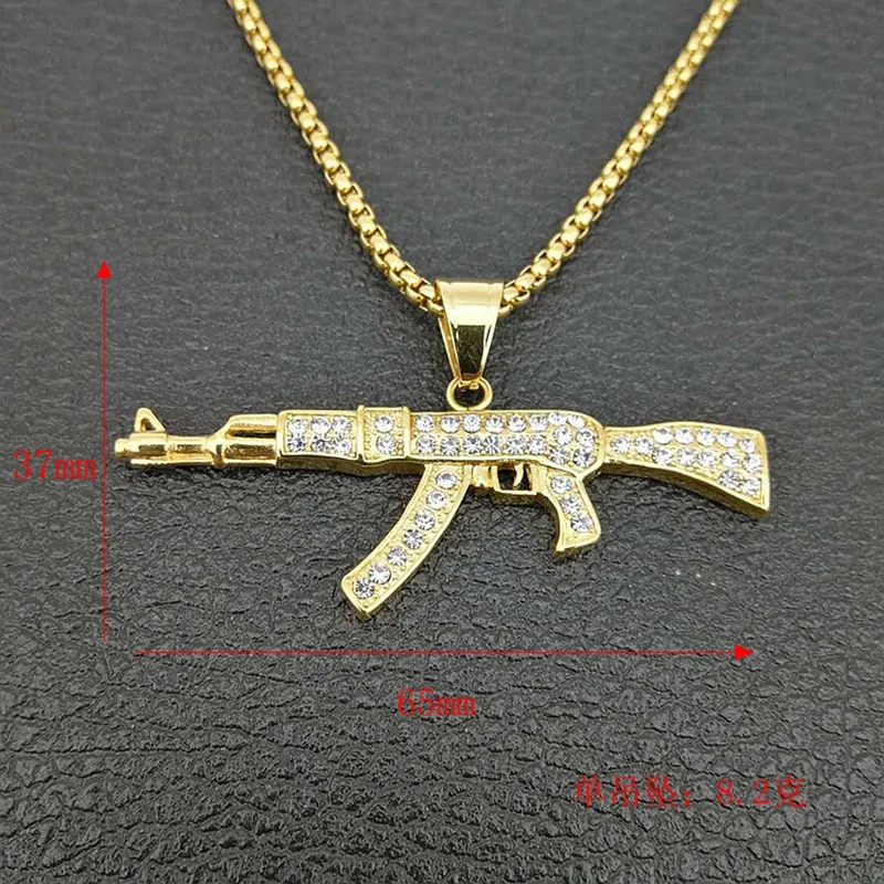 Хип хоп Стразы вымощенные Bling Iced Out Золото Серебро Цвет Нержавеющая сталь AK 47 кулоны с оружием ожерелье для мужчин рэппер ювелирные изделия