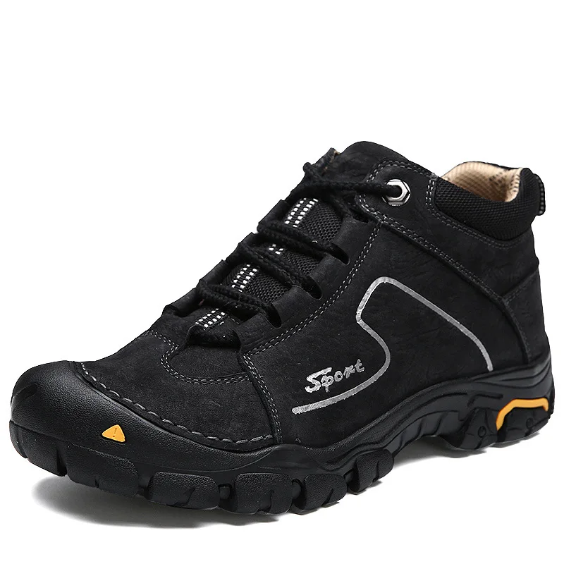 Black Boots Merkmak/зимние мужские ботинки из натуральной кожи; теплые зимние мужские ботинки на меху; Повседневная походная обувь на шнуровке; Мужская нескользящая обувь на резиновой подошве - Цвет: Black Boots