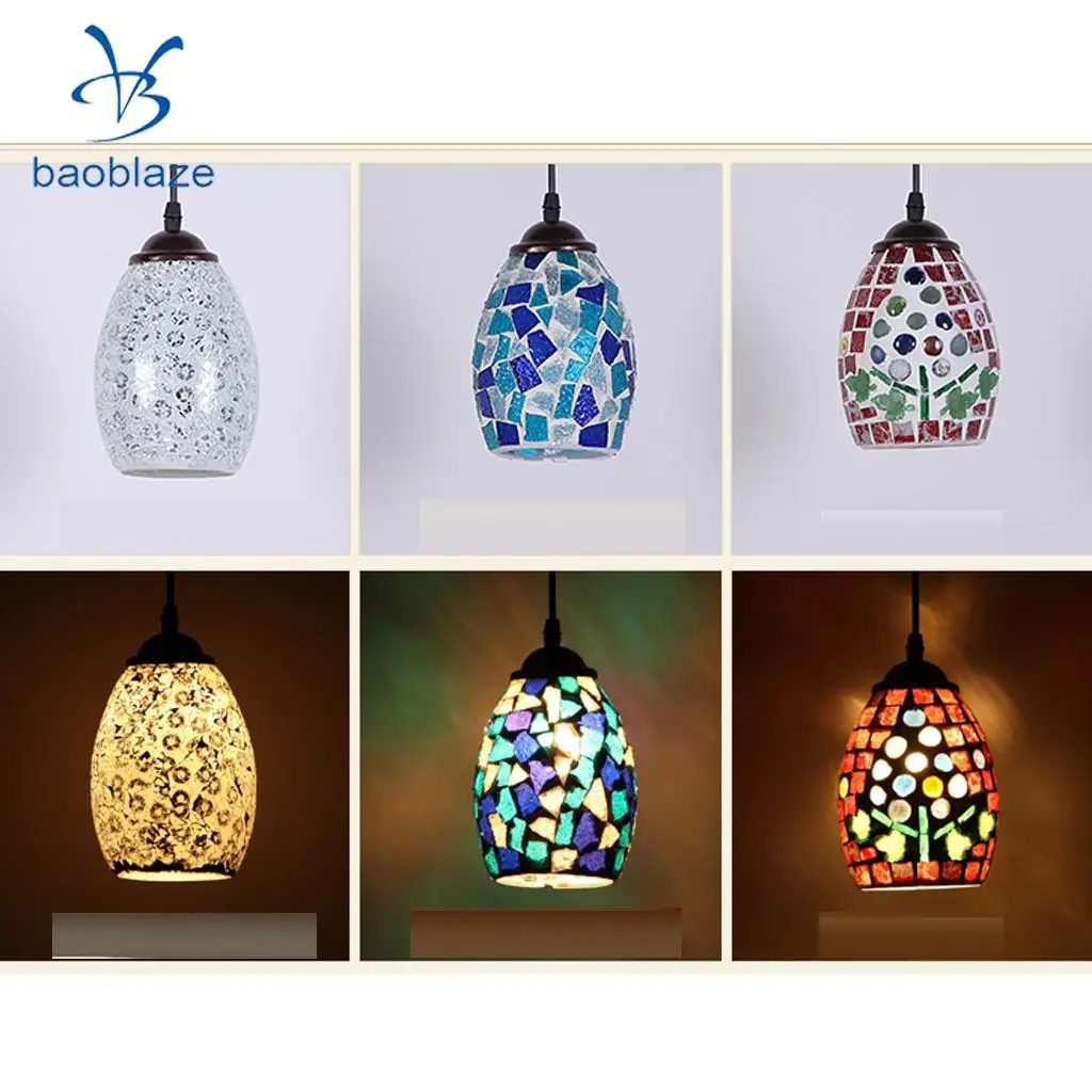Vintage Retro Mosaic Style Multicolour Pendant Light Bulb Cage Ceiling Hanging Lampshade Home Bar Cafe Restaurant Decoration