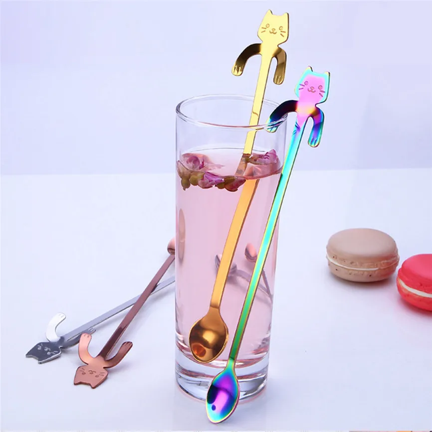 

Cute Cat Spoon Long Handle Spoons Flatware Coffee Drinking Tools Kitchen Gadget Spatula Soup Spoon Kitchenware DROPSHIPPING 10