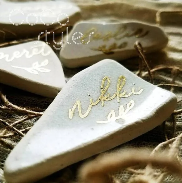  Cocostyles custom antique irregular tiles with hand writing name card for calligrapher wedding part - 32894319035
