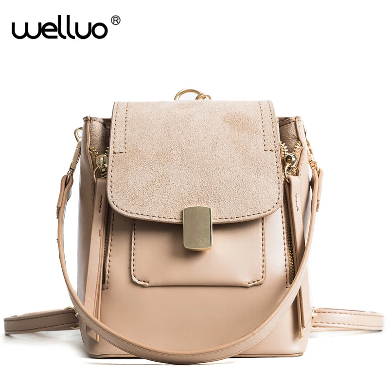 

Wellvo 2018 Women PU Leather Backpack Solid Cover Shoulder Bags Fashion Simple Style Backpacks for Teenage Girls XA260WB
