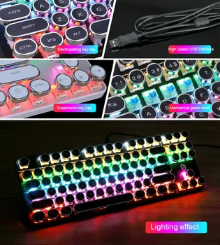

High Quality Gaming Keyboard Black Wired 87 Keys PUNK LED Backlit USB Mechanical Metal Gamer Gaming Keypad for PC Laptop L0308