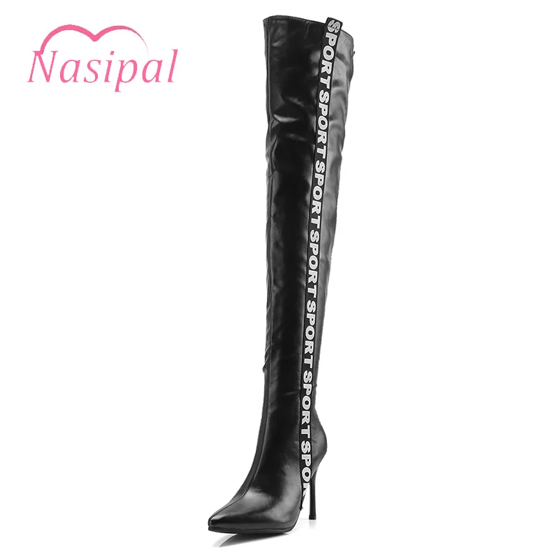 

Nasipal Women's Thigh High Stiletto Boots Sexy Over the Knee Boots Sexy Women Boots Black White Zipper Long Boots Sapato Mujer