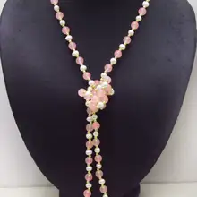 Распродажа 6-7 мм натуральный белый пресноводный жемчуг и 8 мм круглые розовые бусы 40 ''ожерелье-nec6056 /розничная