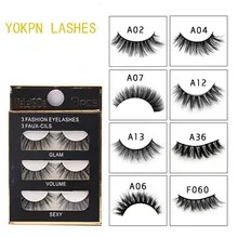 YOKPN 3D длинные Толстые вьющиеся Накладные ресницы ручной работы натуральные обнаженные накладные ресницы норковые накладные ресницы инструмент для макияжа 3 пары
