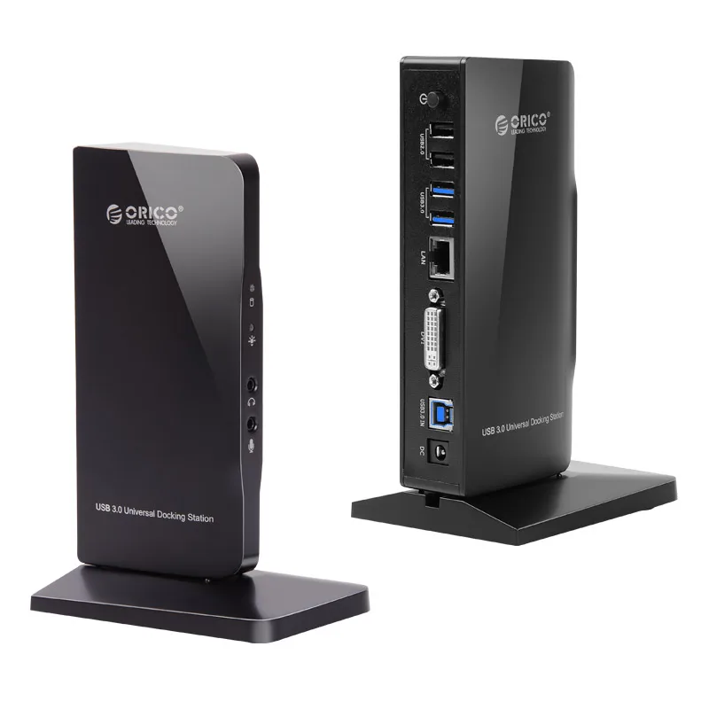 Док-станция ORICO U3HV-S1 USB3.0 USB2.0 Gigabit Ethernet DVI с адаптером питания 12V 2,5 A для Windows и Mac OS-черный