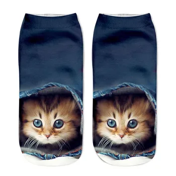 

1 Pair Fashion Concise Style Cat Printed Ankle Crew Mens Cotton Boat Socks Low Cut Casual