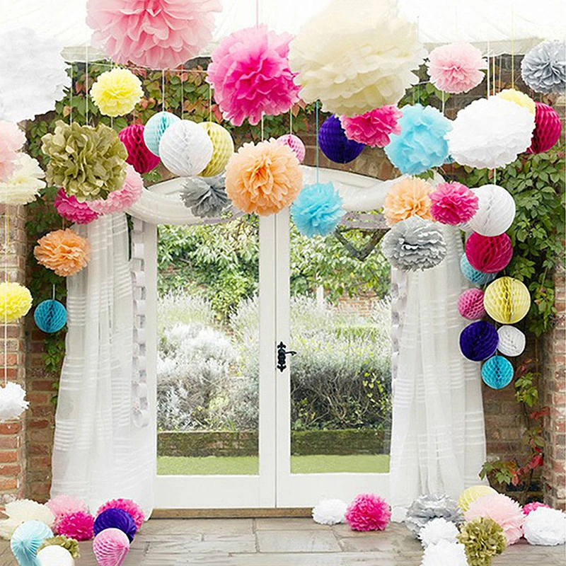 

10pcs Tissue Paper Pompoms Hanging Garland Wedding Party Decor Banquet Pom Poms