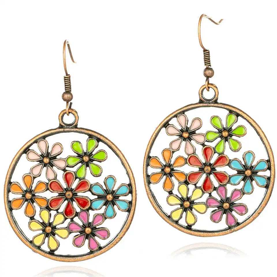 

2019 New Fashion Drop Earrings for Women Alloy Flower Big Round Circle Earring Gold Bijoux Jewelry Brincos Mujer Accessories