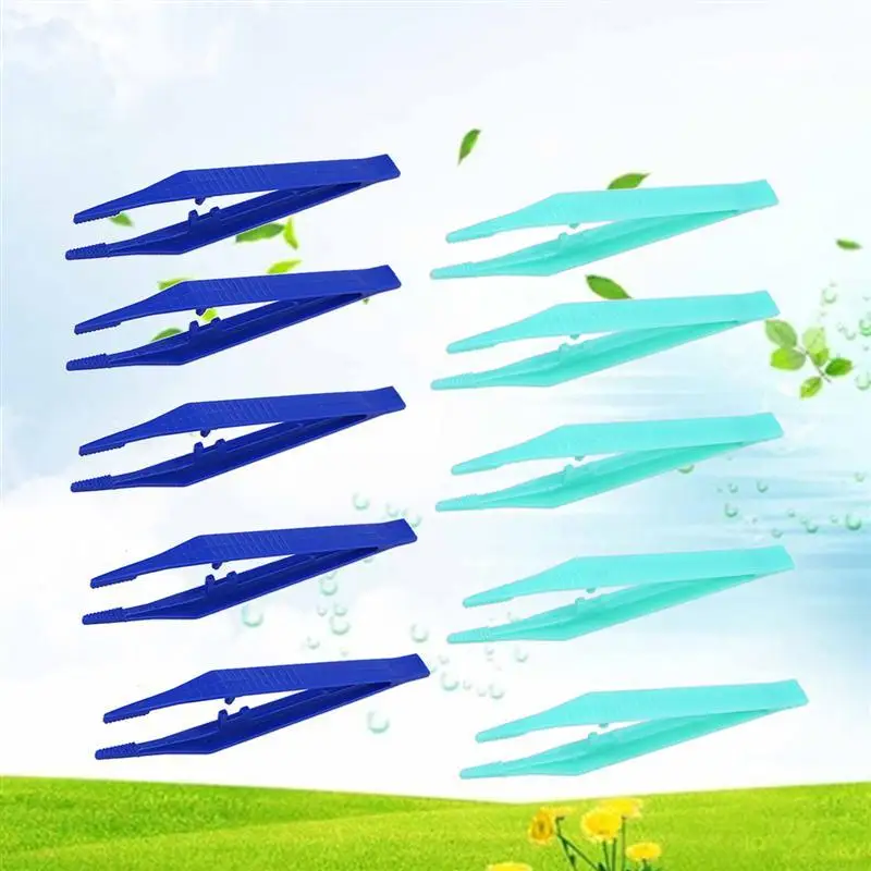 WINOMO 10pcs Plastic Pointy Professional Mini Bulk Blue Forceps Tapered First Aid Mini Bead Tweezers For Eyebrows For Crafts