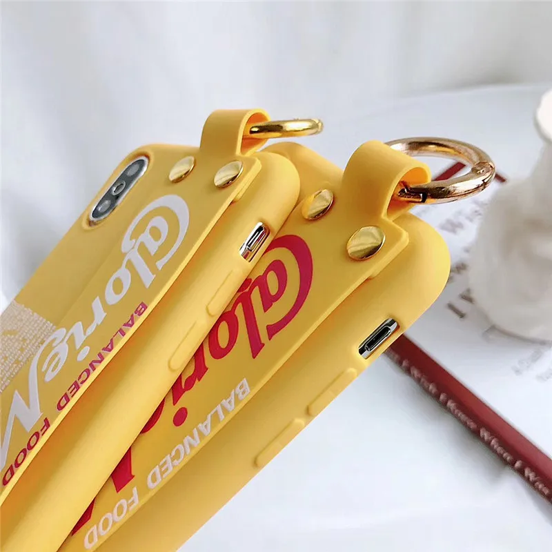 LUDI Fashion Simple Letter Wrist Blet Grip Strap Phone Case for iPhone 7 7plus Soft TPU Yellow Phone Bag for iPhone X 6 6s 8Plus4