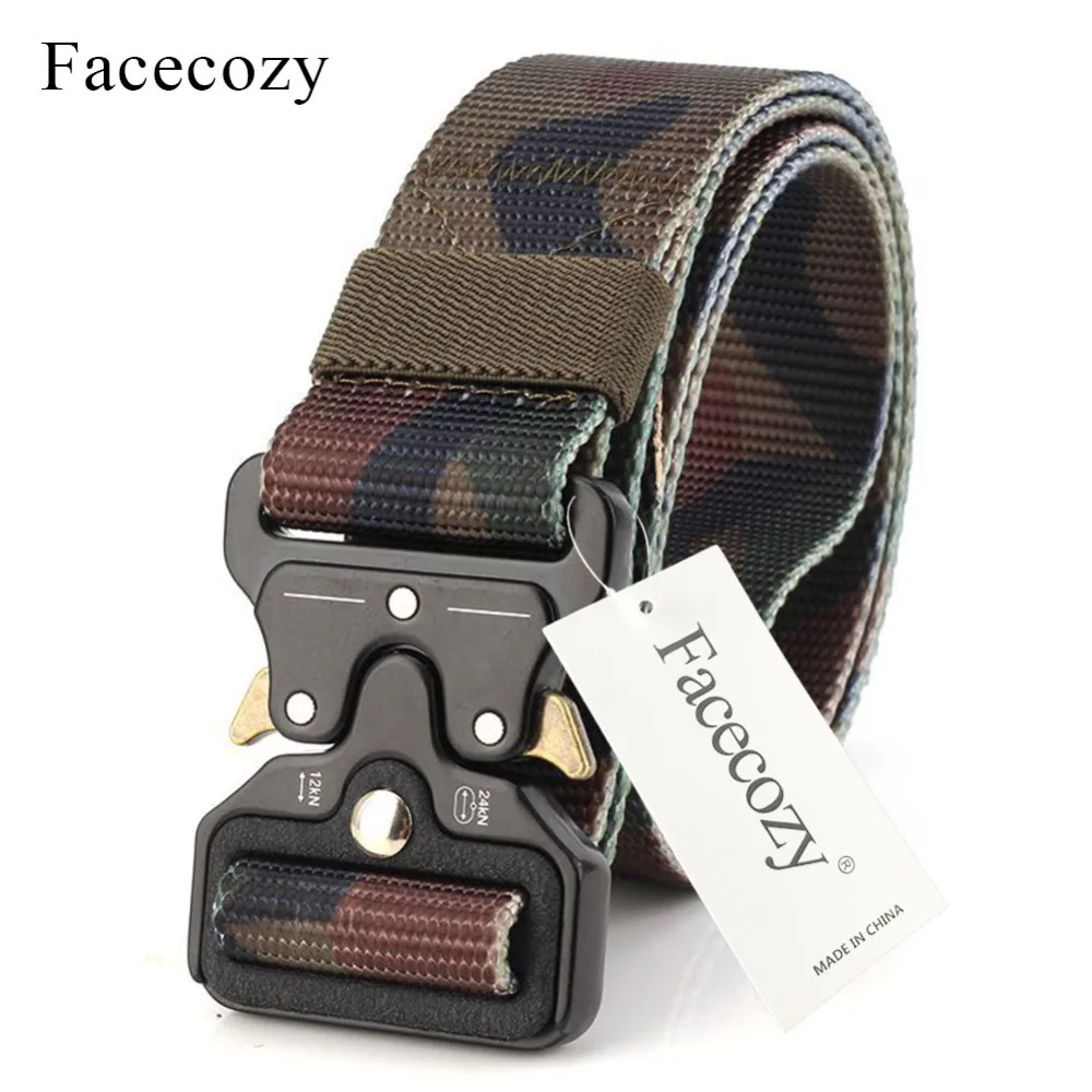 Facecozy Men's Tactical Canvas knitted Automatic Belt Outdoors Hunting Military Equipment Waistband For Man Waist Support