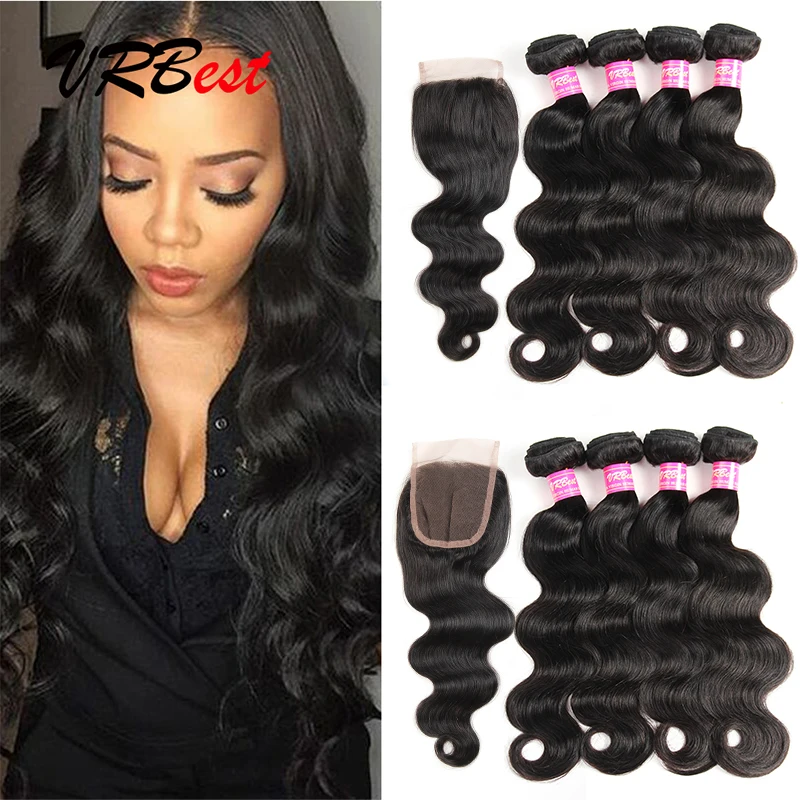 7A Brazilian Body Wave With Closure 4 Bundles Human Hair Weave With Lace Closure Unprocessed Brazilian Virgin Hair With Closure