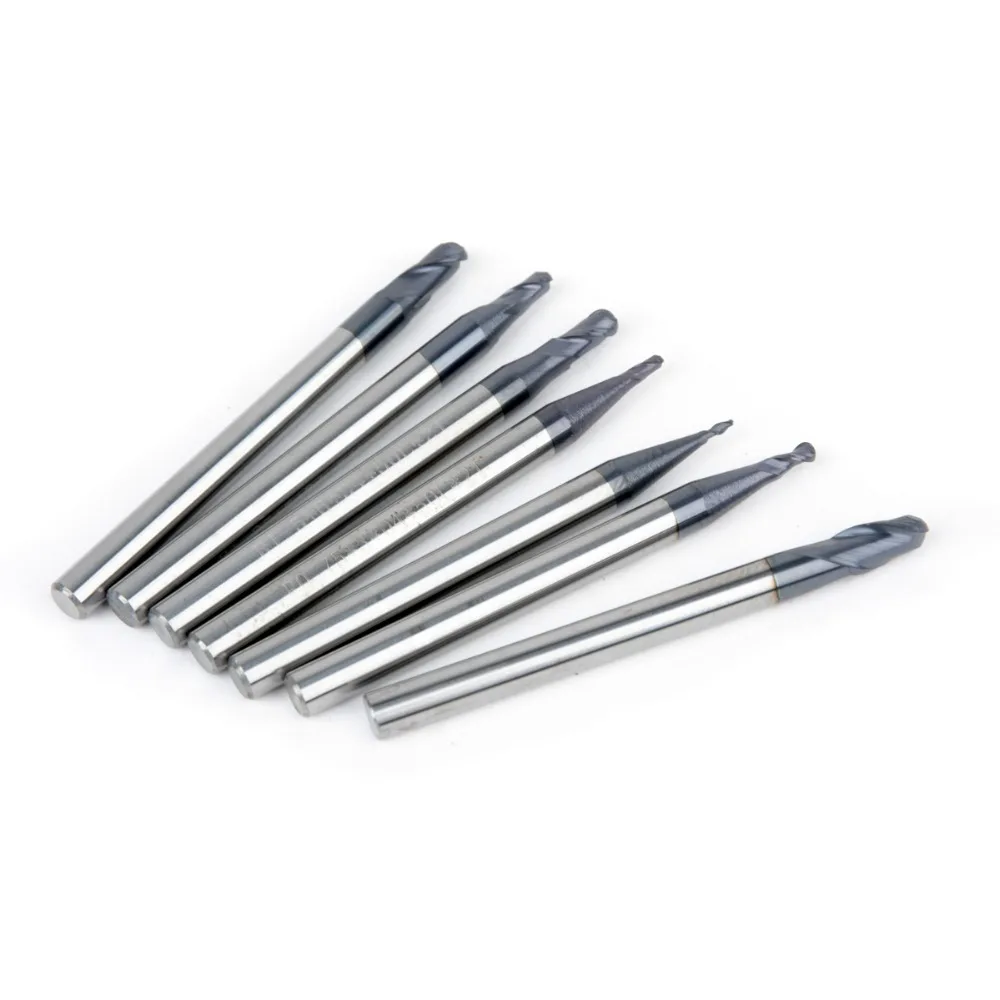 

7PCS Tungsten Carbide Endmill Set 2 Flutes Ball Nose Engraving CNC Radius 0.5-2.0MM End Mill Milling Cutter Machine Tool + Box