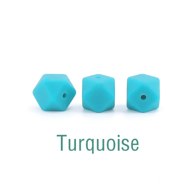 Let's Make Silicone Beads Hexagon Beads 14mm 10pc Food Grade Silicone Teether DIY Pacifier Clips Beads Necklace Baby Teether Turquoise