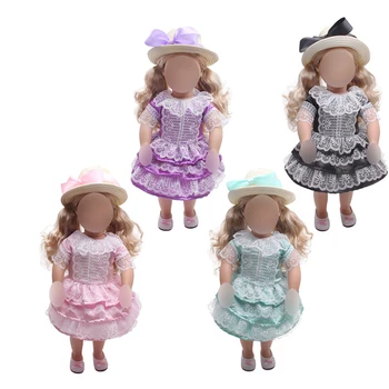 

18 inch Girls doll dress 4 colors princess lace dress + ribbon Baby toys fit 43 cm baby accessories c386