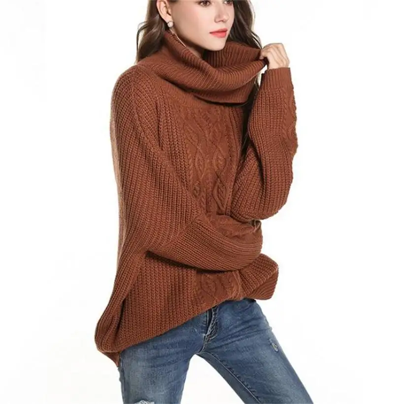 Новое поступление Женская одежда женские свободные вязаные свитера с высоким воротом Женский Свободный Повседневный свитер с рукавом летучая мышь 4 цвета - Цвет: Caramel color