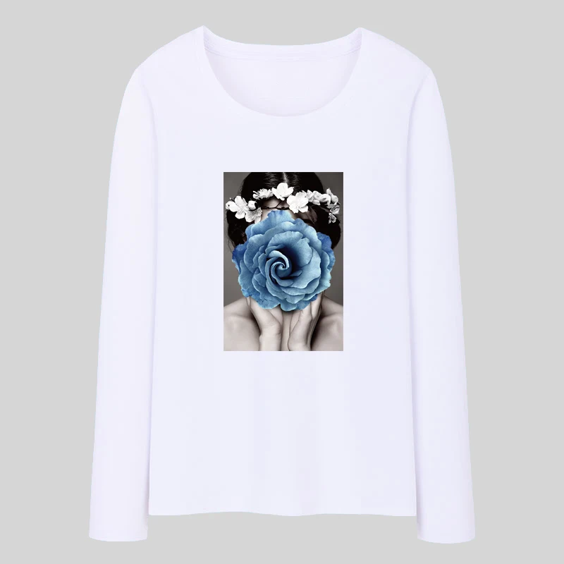 

Fashion NewT Shirt Women 2019 Funny Cool Female Head flower printed Top Tees 100% Cotton O Neck T Shirt Plus Size