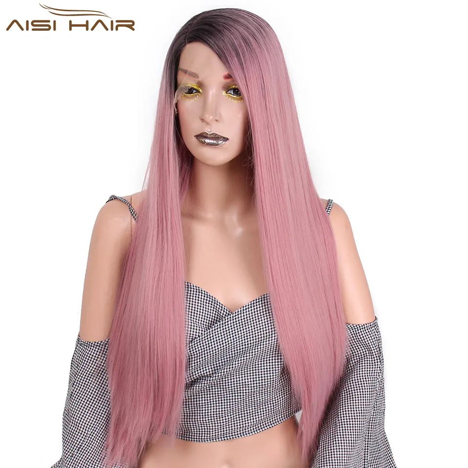 I's a wig Long Synthetic Ombre Pink Straight Front Lace Wig 28 inch Blonde and Green Wig Heat Resistant Hair for Women I's a wig Long Synthetic Ombre Pink Straight Front Lace Wig 28 inch Blonde and Green Wig Heat Resistant Hair for Women