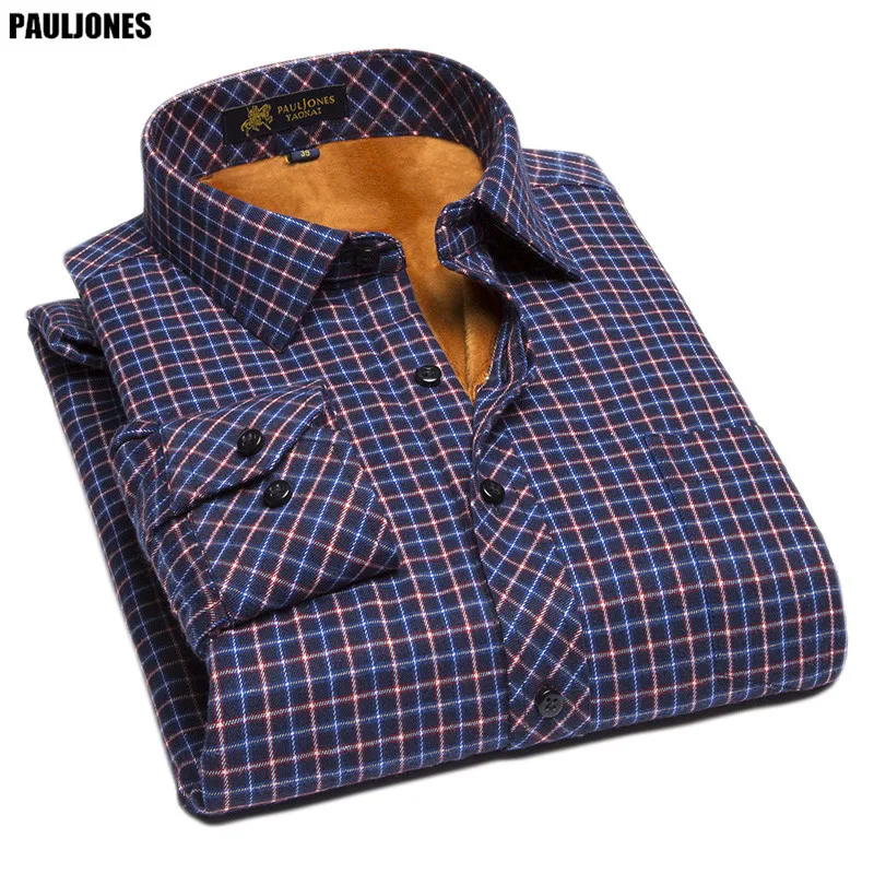 

PaulJones BN32xx High Quality Style Men Long Sleeve Plaid / Striped / Printed Thermal Shirts Slim fit Social Casual Dress Shirts