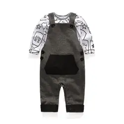 Весна и осень детские хлопковый комплект одежды новорожденных подарок 2 шт. футболка с длинными рукавами подтяжки для чулок для маленьких