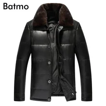 Batmo новое поступление зимняя куртка высокого качества со съемным норковым воротником из овчины Толстая мужская куртка на утином пуху, кожаная мужская куртка, размер L-4XL