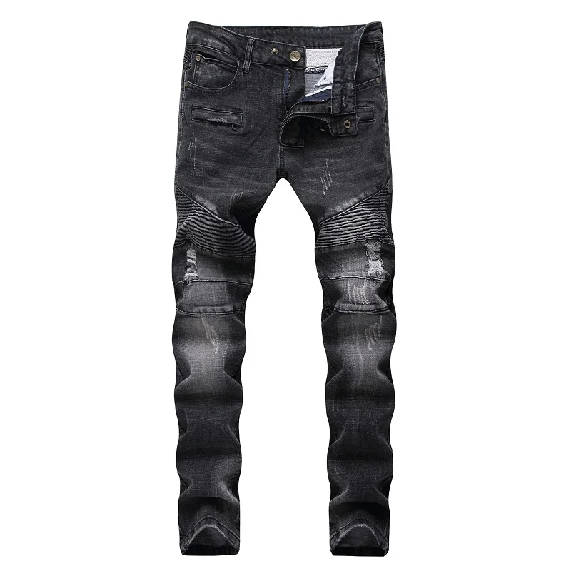 Новые модные разрушенные мужские байкерские джинсы Рваные и потёртые прямые обтягивающие джинсы хип-хоп джинсовые штаны длинные брюки с царапинами - Цвет: 109