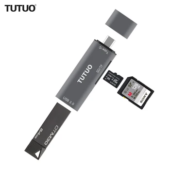 

TUTUO 4 in 1 USB C to USB-A 3.0 Converter SD/TF Card Reader Type C OTG Adapter for Macbook Pro/Samsung S8/Huawei P10-(Gray)