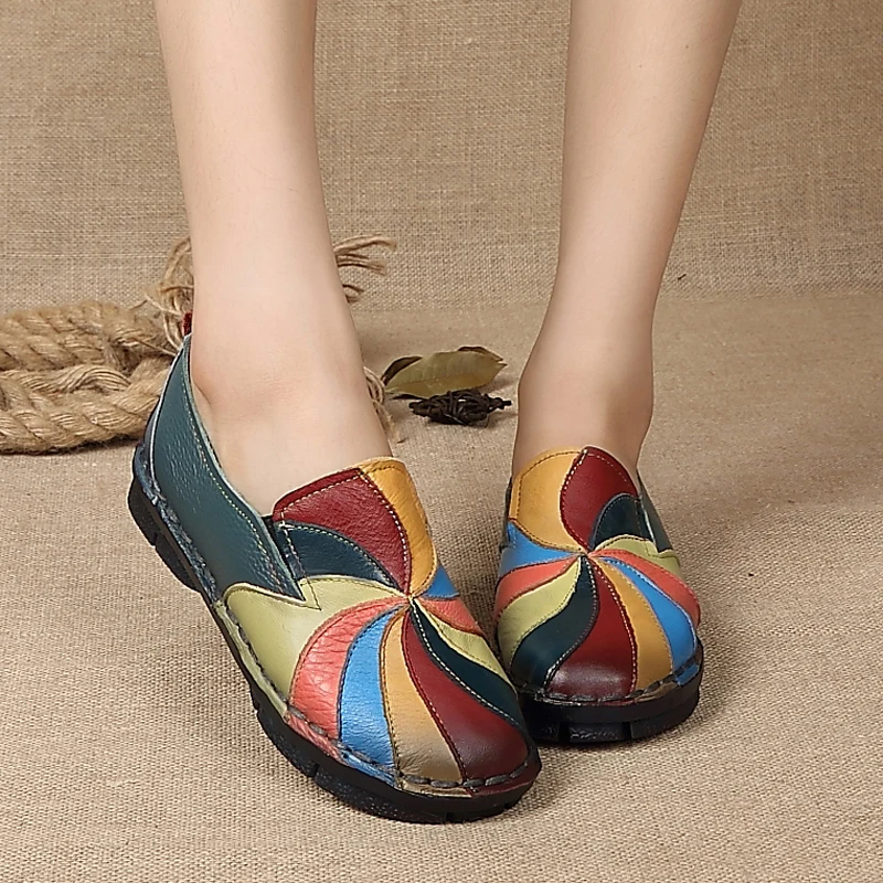 

AARDIMI Handmade Women Shoes Genuine Leather Spring Mixed Colors Casual Flat Shoes Woman Retro Slip On Leather Ladies Shoes