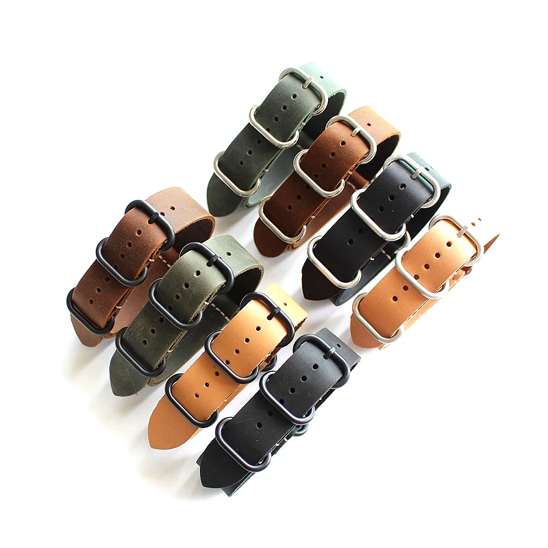 

New Handmade Vintage Crazy horse Leather Watch band Strap 18mm 20mm 22mm 24mm 26mm NATO Brown Green Yellow Black Watchband