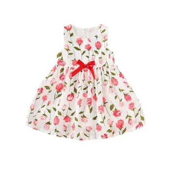 

kids girls Summer Flower Printed dress Girls party dresses Children clothes