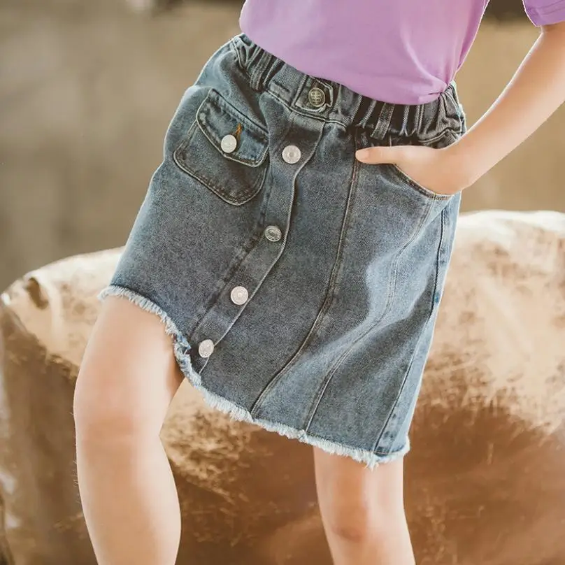 

Baby Girl Denim Skirt 2019 Summer Fashion New Children's Jean Short Skirt Single-breasted Irregular Teens Kids Casual Skirt Y906