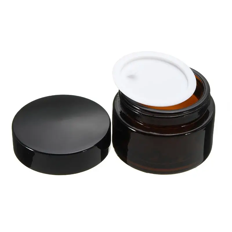

1pc/2pcs 30ml Amber Glass Facial Cream Empty Jar 30ml 1OZ Cosmetic Sample Container Travel Refillable Bottles Pot With Black Lid