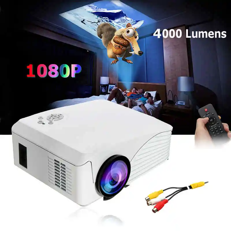 Portable 4000 Lumens HD 1080P 3D Multimedia Projector LED Home Theater USB With US Plug