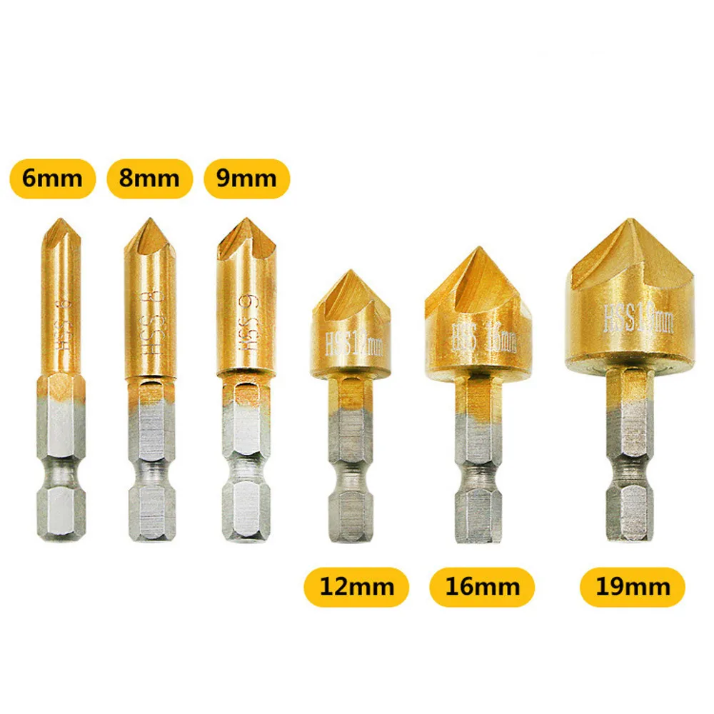 3 Pcs Drill Bits Flute Countersink Drill Bit Set Counter 6-19mm Sink Chamfer Cutter High Quality 3 Types For Wooden Planks