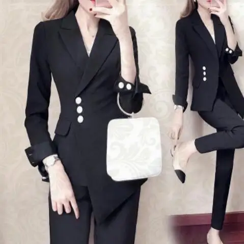D'affaires Pantalon Costumes Mince Pour Dc773 Bureau Femelle Costume Femmes Veste Cran Blanc Revers De Smokings wES4qnv