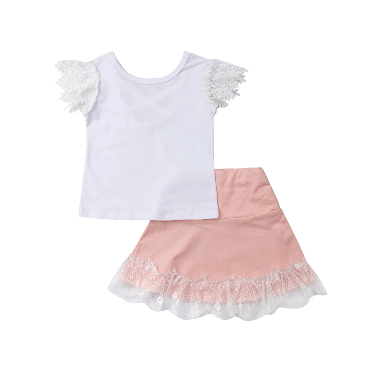 

Cute Newborn Kids Baby Girls Bow Lace Sleeveless Tops T shirt High Waist Mini Skirt Outfits Clothes Set 2019